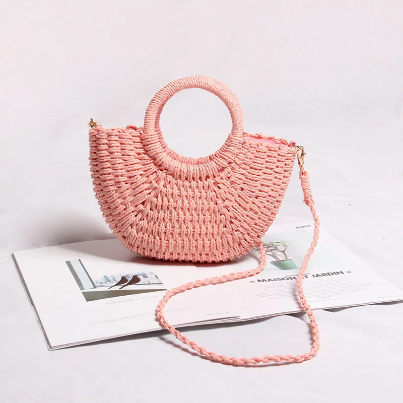 casual candy color rattan women handbags wicker woven lady shoulder crossbody bags summer beach small straw bag bali purses 2020