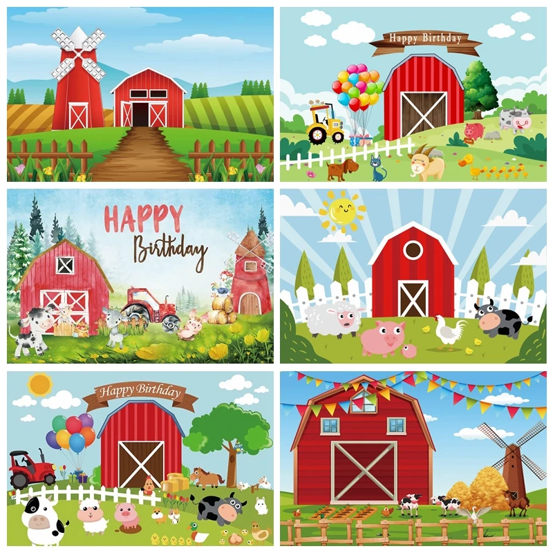 Laeacco Фотофон ребенок мультфильм сельская ферма подано ветряная мельница день