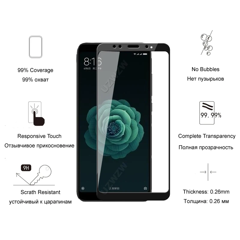 2 шт. для Xiaomi Mi A2 стекло полное покрытие закаленное Защита экрана твердость 9H