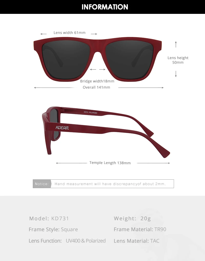 KDEAM пластиковые титановые поляризованные мужские солнцезащитные очки, квадратные ударостойкие солнцезащитные очки с защитой от уф400 лучей, cat3 CE