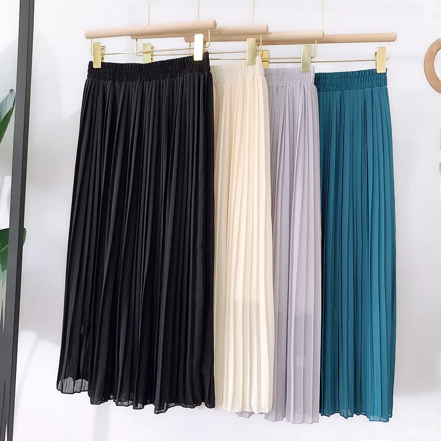 

2020 Sweet Chiffon Pleated Skirt Girl Spring Summer New One Size Korean Chiffon Skirt Casual All-match Solid Skirt