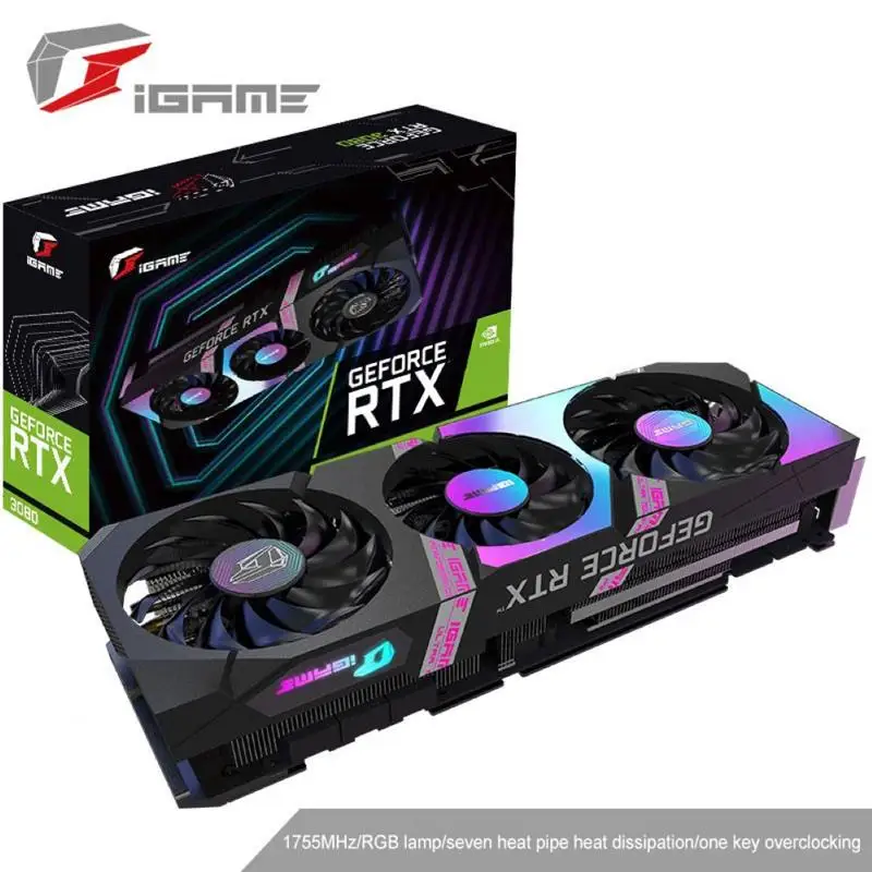 Цветная видеокарта iGame для GeForce RTX 3080 Ultra OC 12G 1710-1755 МГц GDDR6X бит 8 нм игровая |