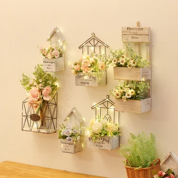 

Vintage Wood Flower Vases Stem Pots Planters Wall Hanging Vase Home Decor wrought iron crafts