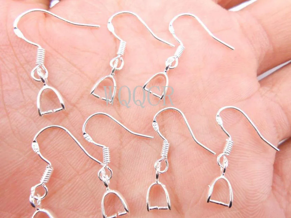 Wholesale 50PCS 15mm Plain 925 Silver colorHooks Earrings Jewelry Findings Pinch Bail Soft 925 Stamped silver Earring Earwire