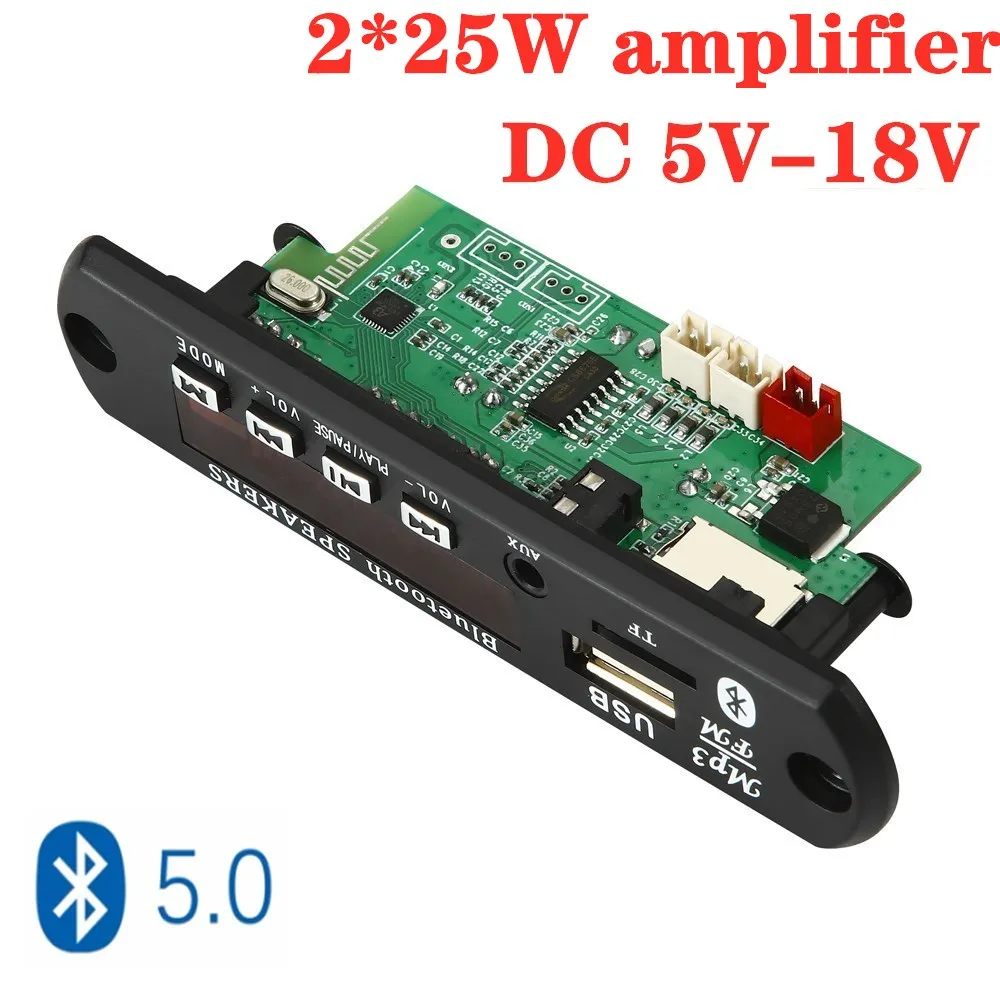 Placa decodificadora de reproductor MP3 para coche, amplificador de 2x25W, 50W, 5V-18V, Bluetooth 5,0, módulo de Radio FM, compatible con TF, USB, AUX