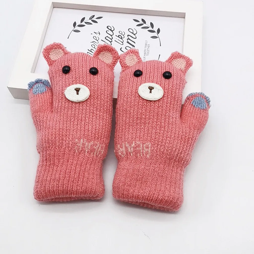 Коллекция года, зимние детские теплые перчатки с лямкой на шее, топ с медвежонком из кашемира, с мультяшным принтом, бархатные плотные перчатки для детей, для мальчиков и девочек,# BL0