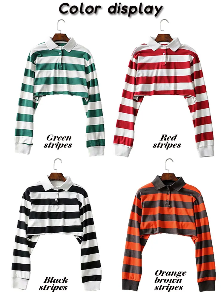 Весенние Женские Красные Полосатые укороченные толстовки с длинным рукавом