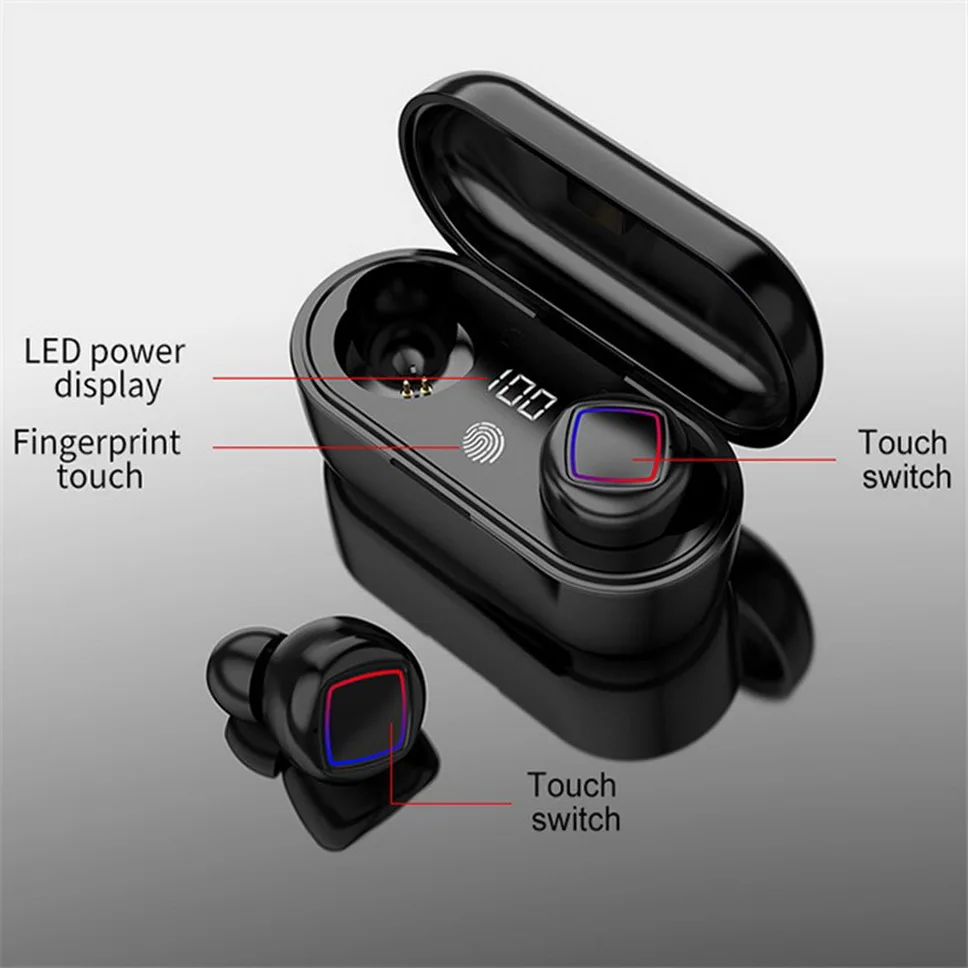 TWS Wireless Earbuds Fingerprint Bluetooth 5.0 Headset Power Display with Charging case