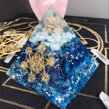 AURA Orgonite Pyramid Vishuddha/Ajna Chakra Jeremiel Amazonite Amethyst Natural Crystal Improves Wisdom Bring Lucky Pyramid