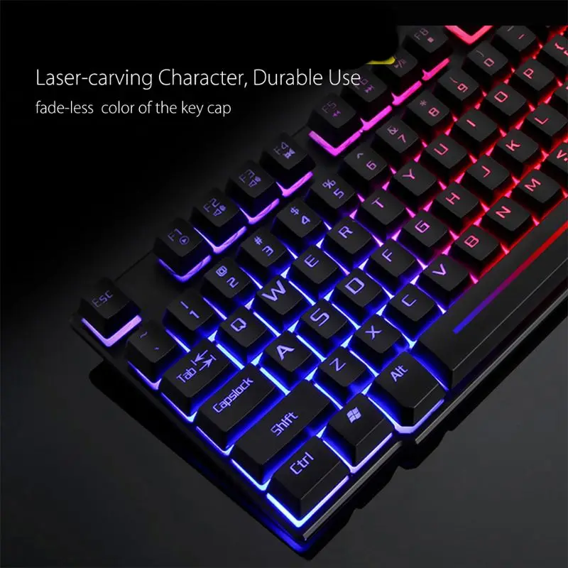 

1Set 1Set T6 Rainbow LED Backlit Multimedia Ergonomic USB Wired Gaming Keyboard Wired Mouse and Mouse Pad for PC Laptop Computer