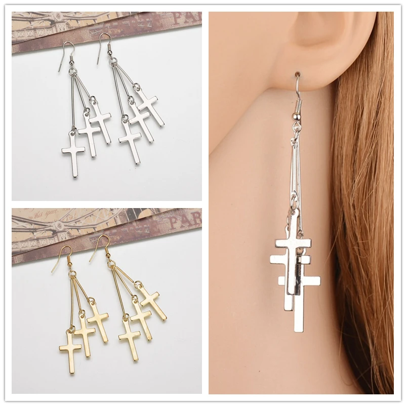 Винтажные религиозные металлические серьги подвески с перекрестными кисточками