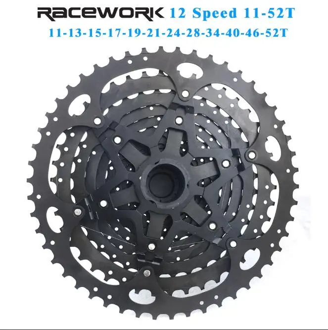 Велосипедная кассета RACEWORK 12 speed MTB набор звездочек со встроенной трещоткой для горного велосипеда 11-50T 11-52T для Shimano M9100 Sram Eagle 12S черная кассета - Цвет: 11-52T