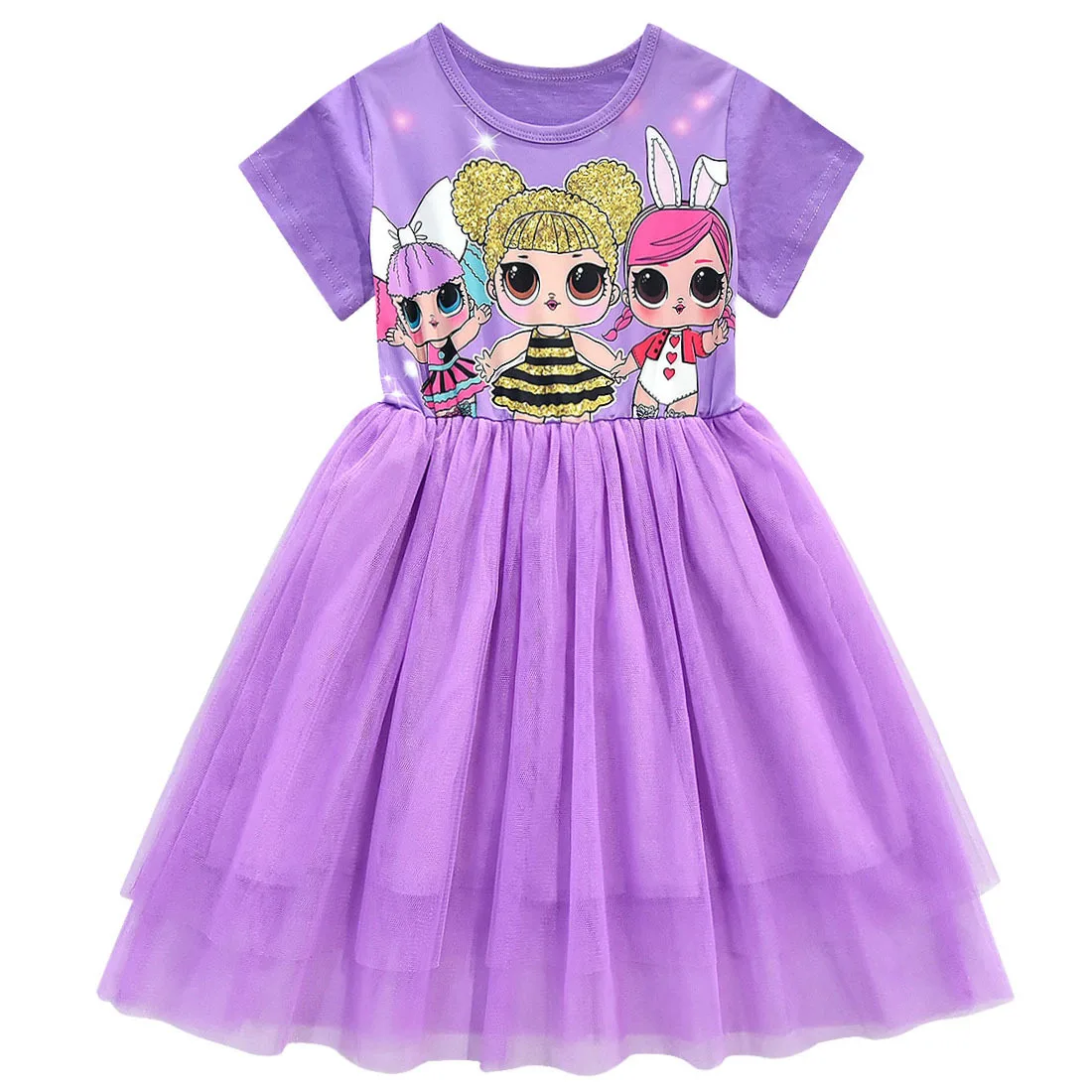 

Girls Lol Dress Toddler Baby Lol Doll Clothes Kids Cartoon Print Princess Dress Children Short Sleeve Birthday Vestido for Girl