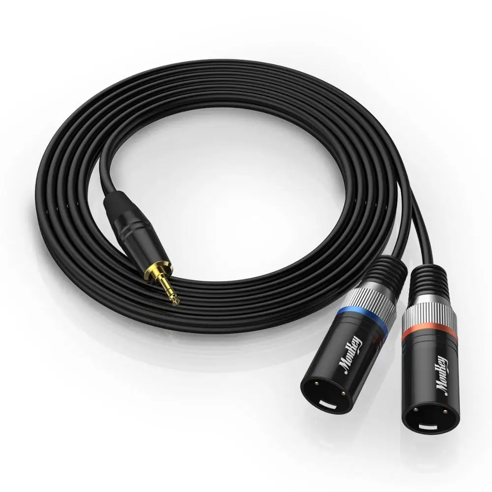 

Moukey 3.5mm TRS Stereo Male to Dual XLR Male Splitter Patch Cable Unbalanced Mini Jack 1/8 to Double XLR Breakout Cable 2M