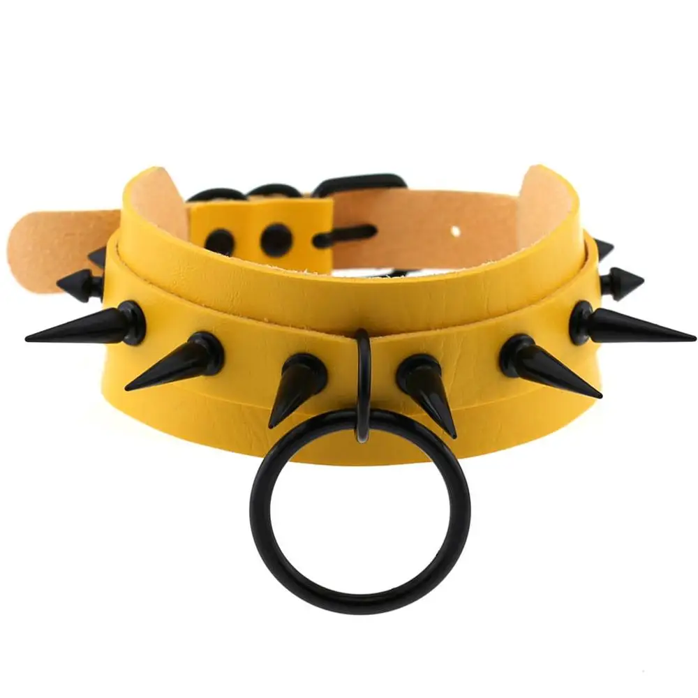 Yellow KMVEXO, новинка, Harajuku, Спайка, заклепки, готика, цепочка из искусственной кожи, ожерелье для женщин и мужчин, воротник, аниме, ожерелье, рок, штат, для мужчин, t, эмо Рейв, ювелирные изделия - Окраска металла: Yellow
