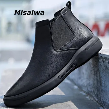 

Misalwa Furry Winter Heat Insulation Leather Men Chelsea Boots Wear-resistant Casual Boots Ankle Motorcycle Mens Formal Shoes