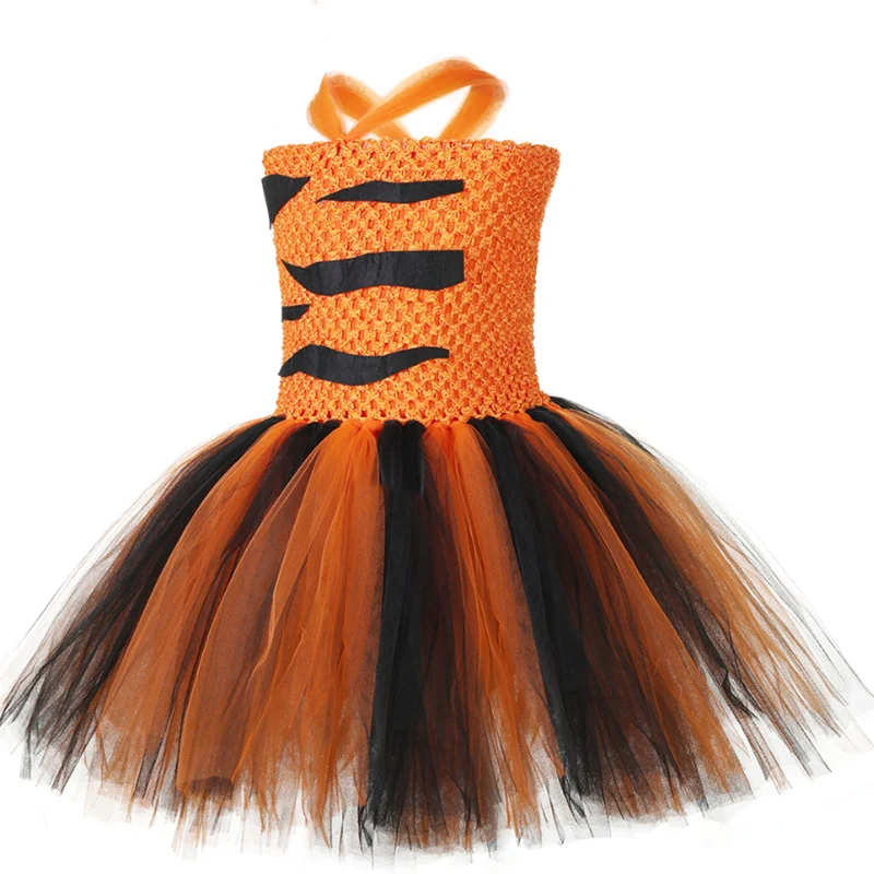 Infantil Baby Halloween Tiger Print Dress Girls Animal Cosplay Birthday Party Tutu Dress Child Halloween Costume Fantasia