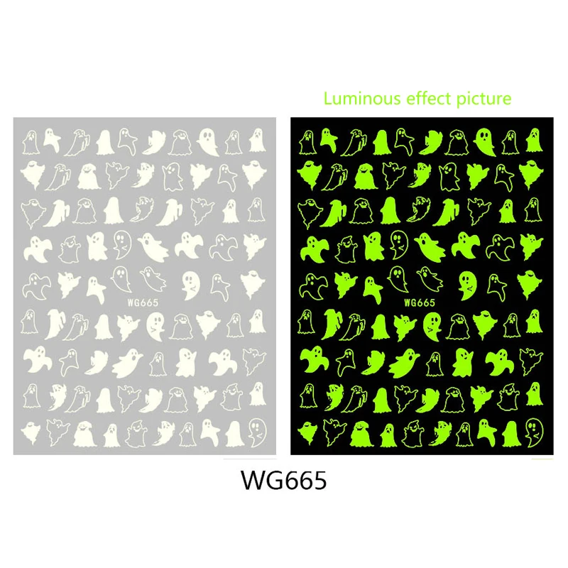 Halloween Series Nail Sticker Collection Skull Head Night Glowing Ghost Bat Nail Slider 10PCS 6