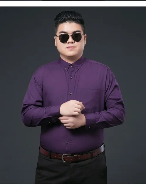 PURPLE Большие размеры 11XL Мужская строгая сорочка Длинные рукава 7XL 8XL 9XL 10XL хлопок офисные свадебные рубашки 130 кг 140 кг 150 кг 54 56-58 60 - Цвет: PURPLE