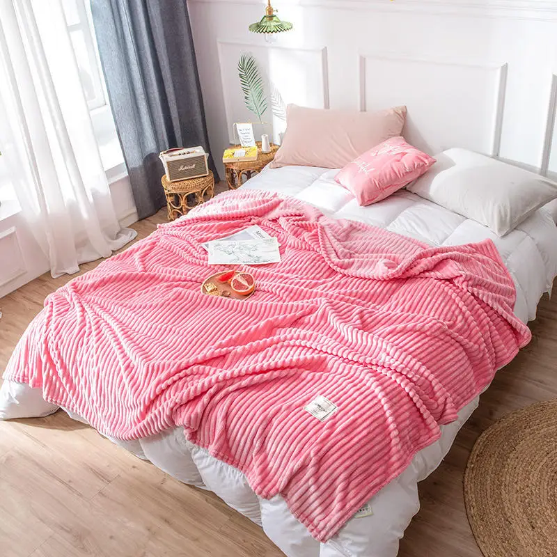 

Pink Color Blankets for Beds Single Queen Flannel Cover Coral Fleece Blanket On the Bed Soft Warm Bedspread koc Christmas gift