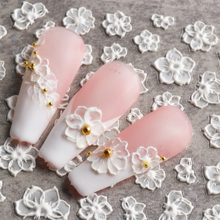 1PCS 5D Nail Stickers Flowers Lace Gel Decals Acrylic Engraved Sliders Embossed Foils Manicure Nail Art Decorations