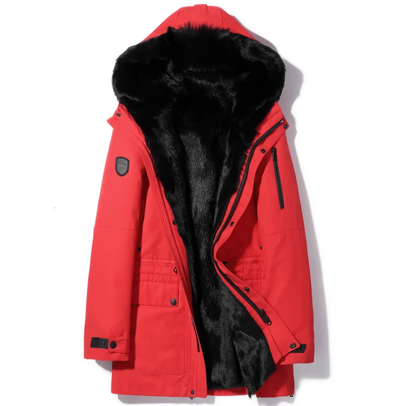 Red black for Парка, пальто с натуральным мехом, мужская зимняя куртка, натуральный мех волка, пальто, теплая верхняя одежда, длинные парки Hombre 17029 KJ2425 - Цвет: Red black for