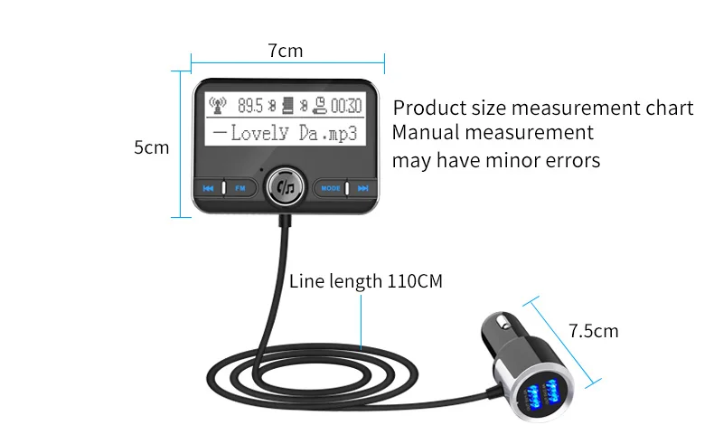 VIKEFON Bluetooth fm-передатчик беспроводной автомобильный fm-модулятор Mp3 плеер автомобильный комплект громкой связи Bluetooth автомобильное зарядное устройство с ЖК-дисплеем