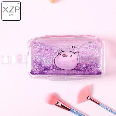 Purple Pig XZP мультфильм мечта розовый Девушки Русалка свинья цветок зыбучий песок масло косметички прозрачный пенал канцелярские принадлежности Лазерная макияж сумка - Цвет: Purple Pig