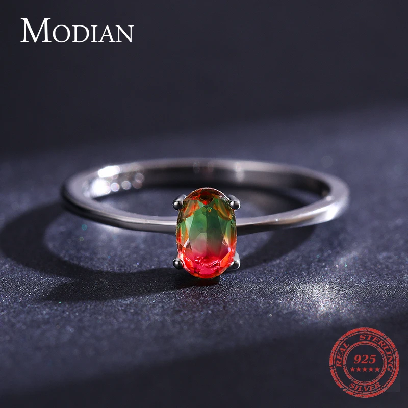 Modian 925 Sterling Silver Colorful Watermelon Tourmaline Rings for Women Fashion Finger Band Fine Jewelry Korean Style Anel