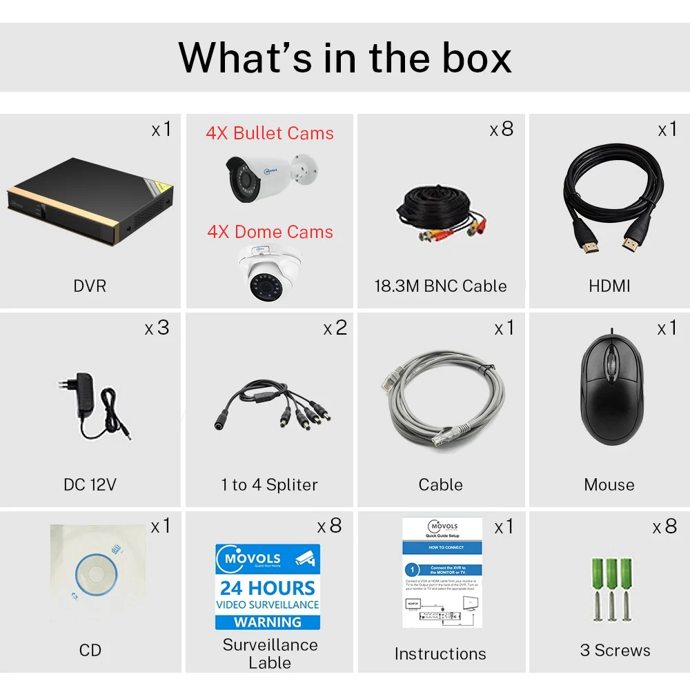Movols 1080P 8CH DVR CCTV Kit 4 шт Bullet 4 шт купольная камера безопасности Система домашняя уличная водонепроницаемая система видеонаблюдения