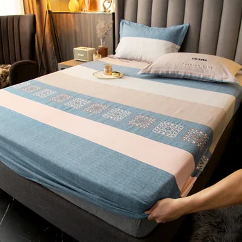 

1 Pcs Bed Sheet with Elastics Bands Home 100% Cotton Sanding Bed Linen No Pillowcase Queen King Size Mattress Cover New Printed
