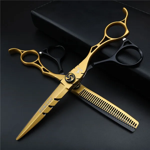 2 pcs 6 inch professional hair scissors set Japan 440C hairdresser cutting scissors and thinning scissors set Hair salon styling tools - Цвет: 2 pcs
