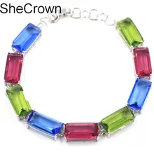 Многоцветный прямоугольник Турмалин Перидот фиолетовый танзанит подарок серебряный браслет 7,0-7,5 дюйма 16x8 мм