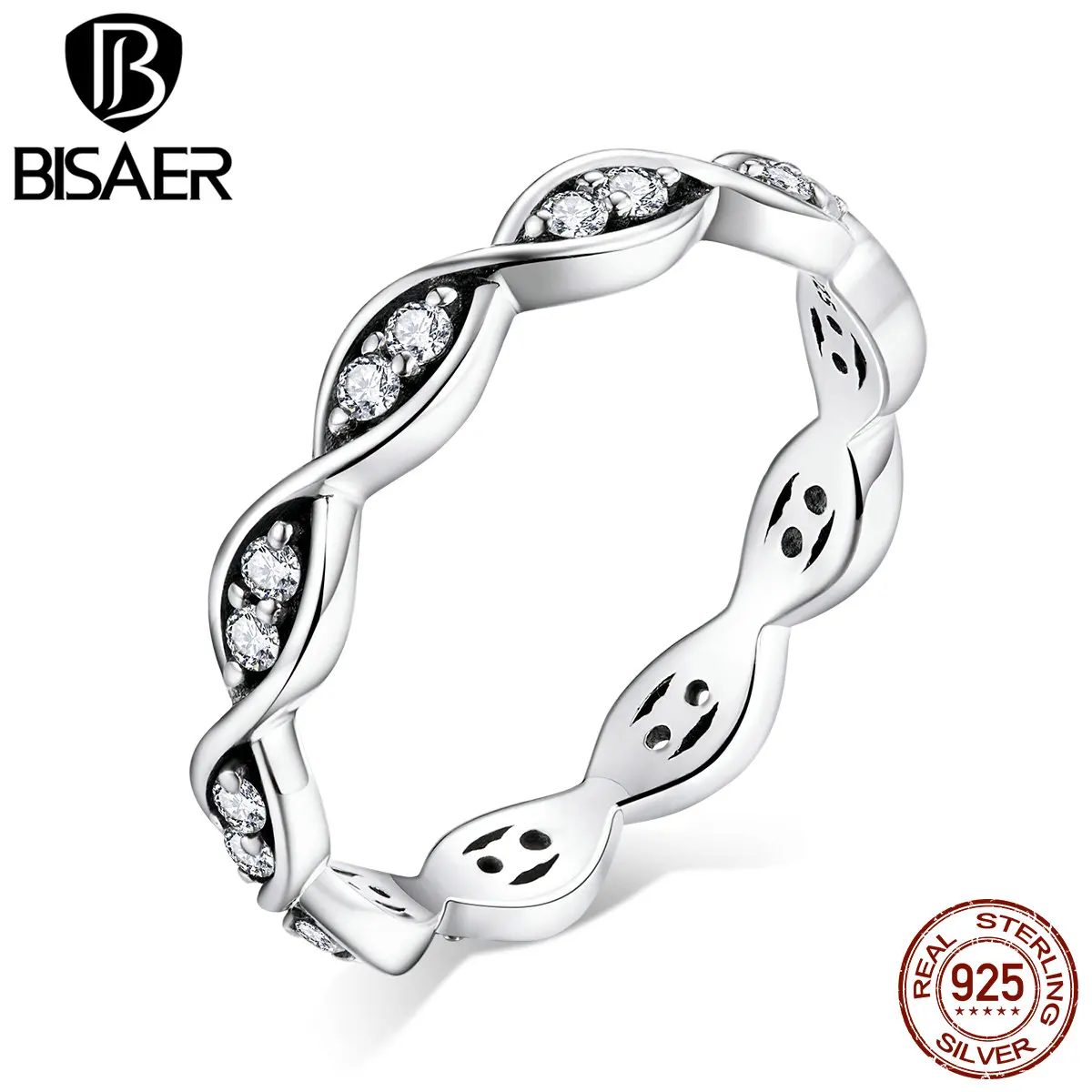 Женское кольцо на палец BISAER Infinite love 100% 925 пробы Серебряное с геометрическим