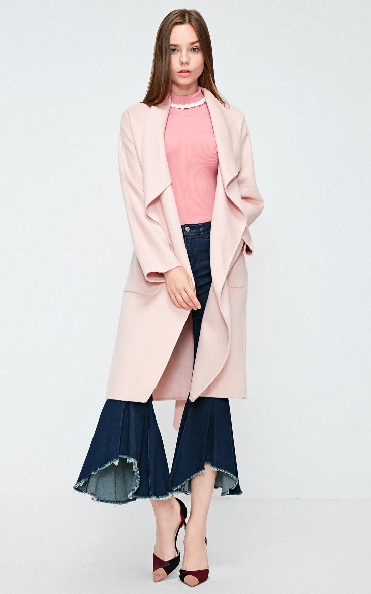 Vero Moda зимнее лацкан воротник поясом длинное шерстяное пальто Верхняя одежда куртка | 318327541