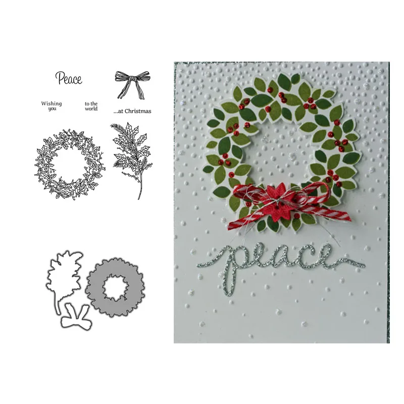 

Rubber Stamps and Metal Cutting Dies Peace Wreath Garland Scrapbooking Craft Stencil Dies Cut Card Make Album Sheet Decoration
