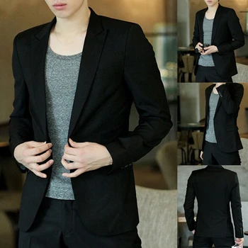 

Men Blazer Coat Slim Suit Korean Style Black Casual Business Daily Jackets FS99