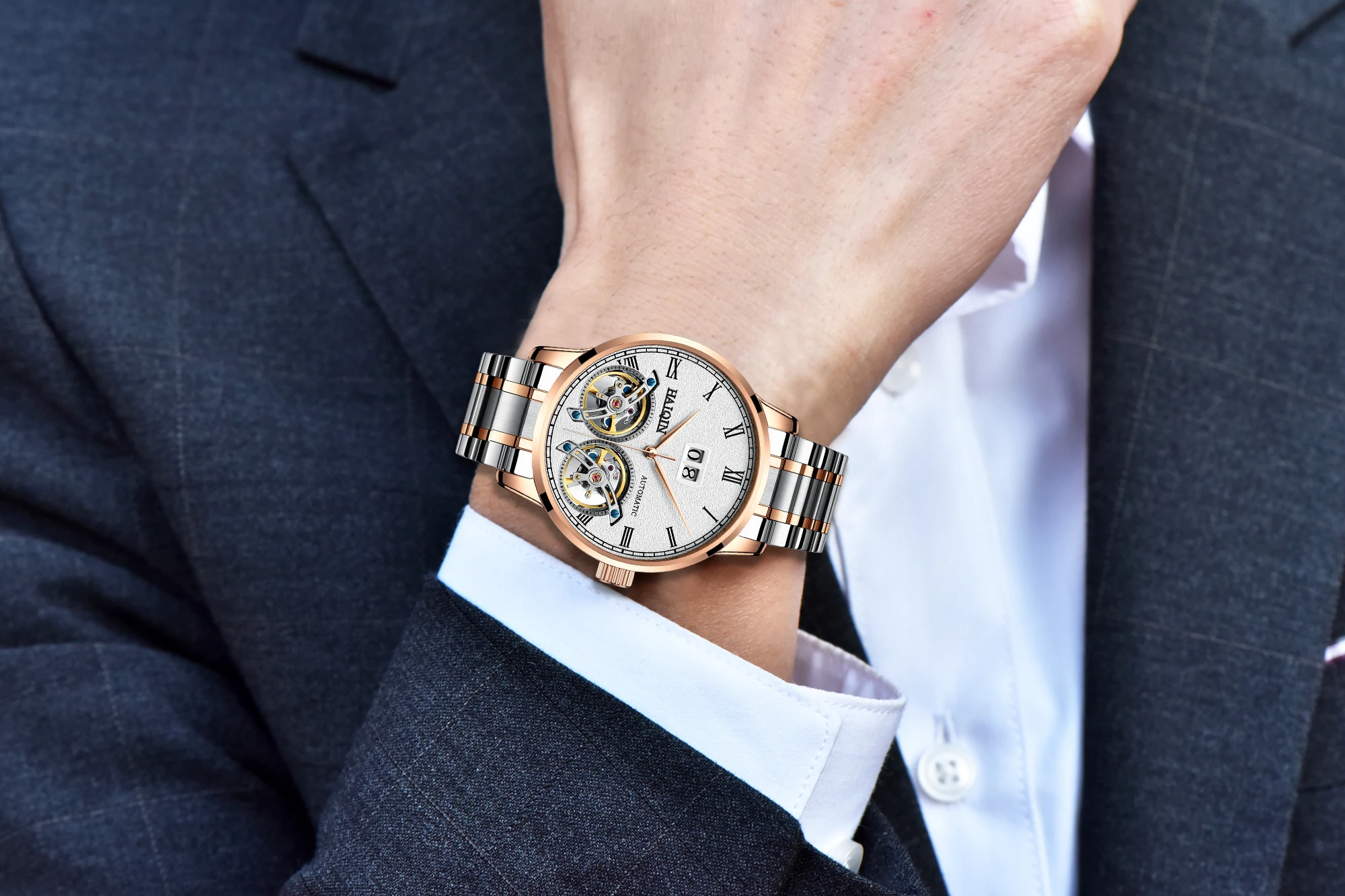 HAIQIN мужские часы Топ люксовый бренд автоматическая техника часы для мужчин двойной турбийон модные водонепроницаемые часы relogio masculino