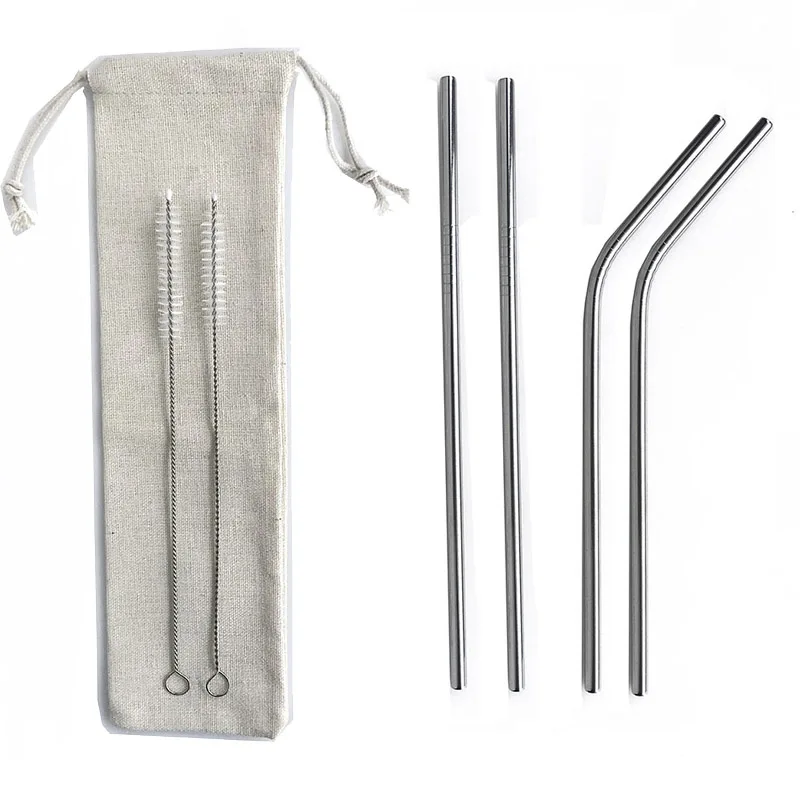 Silver 7Pcs 7 шт многоразовая 215*6 мм металлическая трубочка трубочки для питья 304 нержавеющая сталь Изогнутая прямая соломинка для напитков бар вечерние оптом с мешочком - Цвет: Silver 7Pcs