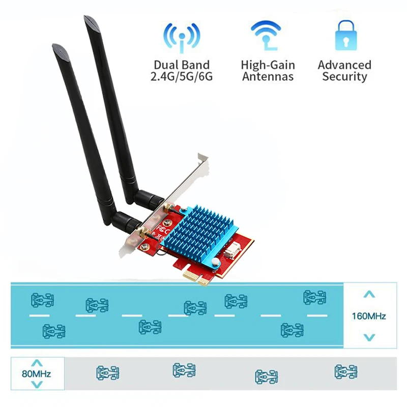 Wi-Fi 6E Tri band 1800Mbps PCIe Wireless Adapter 2.4G/5G/6G Bluetooth 5.2 MT7921k 802.11AC/AX Wifi 6 Card For PC Windows 10 / 11 wifi card for pc