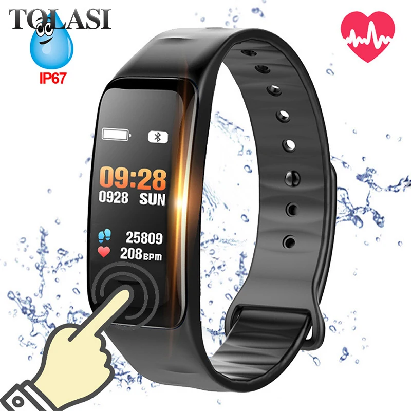 

C1S Bluetooth Smart Bracelet Blood Pressure Heart Rate Monitor Fitness Tracker Waterproof Color Screen Wristband For Android IOS