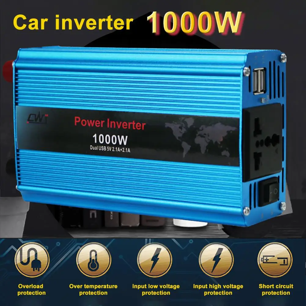 

1000W Solar DC 12V/24V to AC 110V/220V Modified Sine Wave Car Inverter Converter