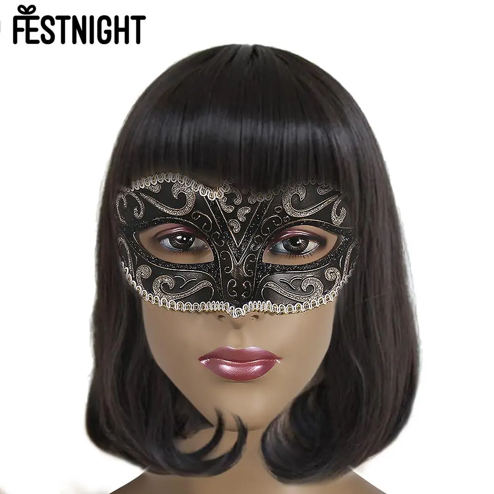 FESTNIGHT 5 шт маска на Хэллоуин белая Роскошная сексуальная пластиковая полумаска на Хэллоуин маскарадный мяч маска с блестящим кружевным украшением