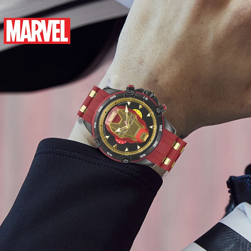 Marvel Мстители Железный мужской знак супергерой Человек Спортивная Мода кварцевые 5ATM водонепроницаемые часы из нержавеющей стали силиконовый ремешок часы подарок
