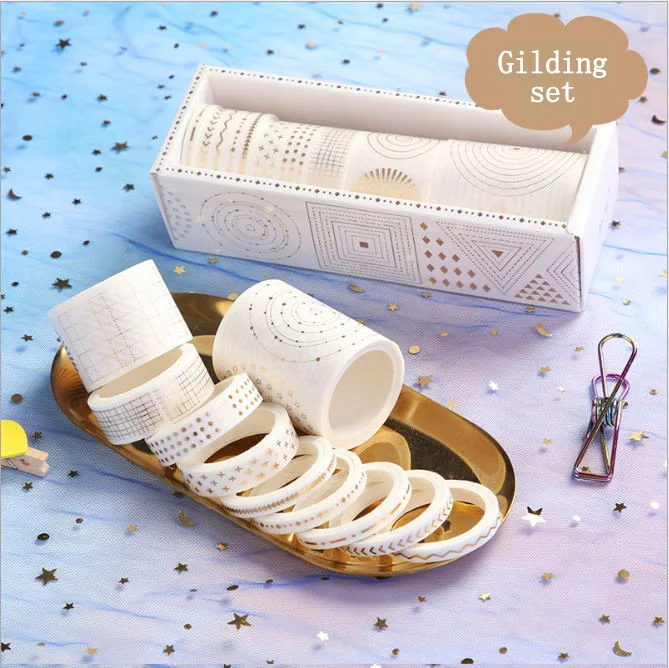 10rollsTape washi tape masking tape stationery stickers scrapbooking decorative notebook diary Journal girl school Gilding - Цвет: Gilding