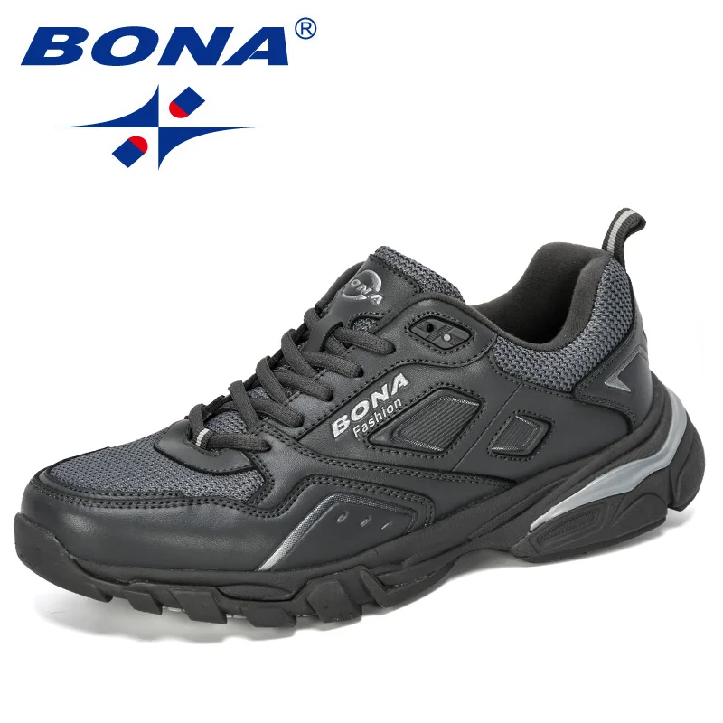 Dark grey S gray BONA Новые дизайнеры Корова Сплит кроссовки мужские кроссовки для улицы Спортивная обувь Профессиональная тренировочная обувь мужская беговая Обувь - Цвет: Dark grey S gray