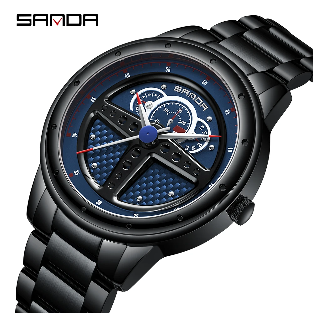 Sanda 2022 Luxury Fashion Steel Men Watches Waterproof Quartz Movement Wristwatch Casual Leather Watch Relogio Masculino P1110