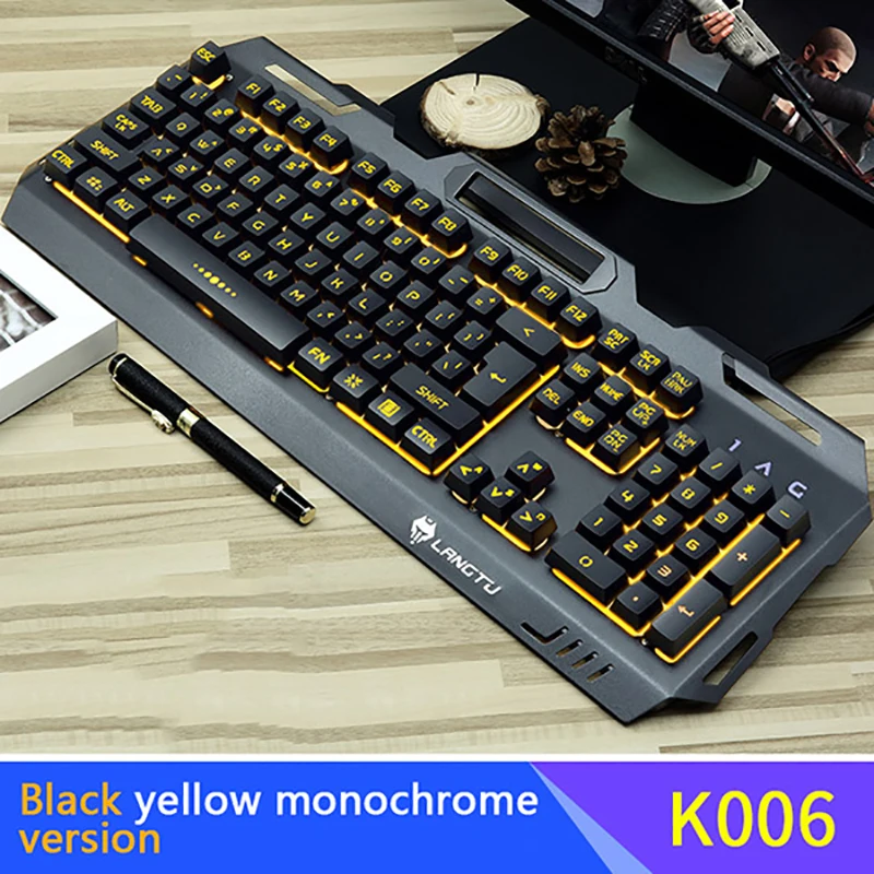 Игровая клавиатура с подсветкой 104 клавиш, проводная USB клавиатура RGB для планшета, Настольная Механическая сенсорная игровая мышь, Просвечивающая - Цвет: B-Orange Light