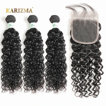

Karizma Peruvian Water Wave Bundles With Closure 100% Human Hair Bundles With Closure Non Remy 3 Bundles With Closure Free Ship