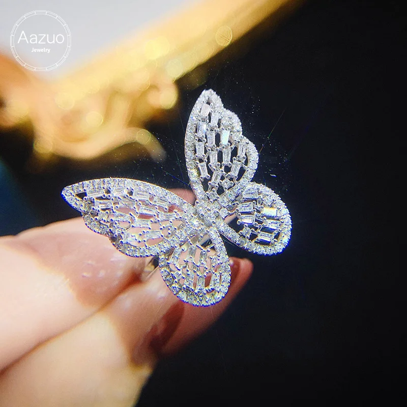 Aazuo 18K Orignal White Gold Real Diamonds 0.60ct Fashion Butterfly Ring for Woman Fashion Gift For Woman Birthday Party